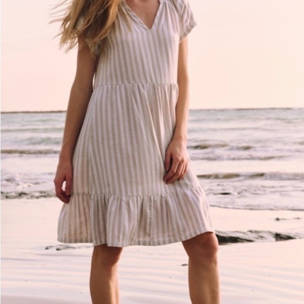 Pact Cream Striped Midi Dress